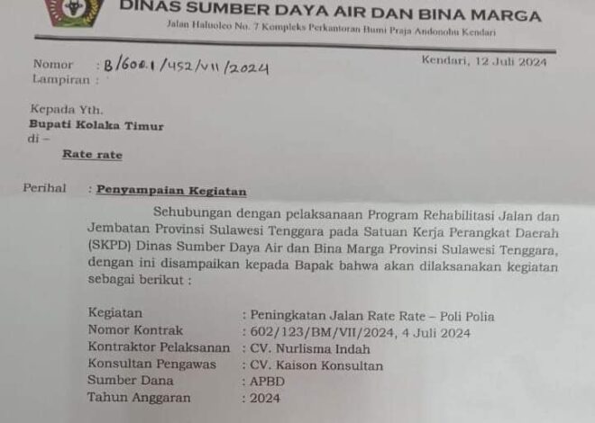 Jalur Raterate-Polia Segera Diaspal, Dinas SDA Koltim Surati Bupati