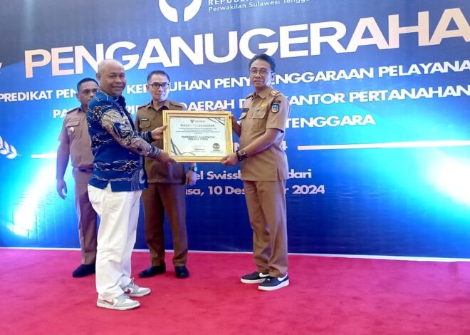 Pemda Koltim Diganjar Penghargaan Penyelenggaraan Pelayanan Publik Tertinggi